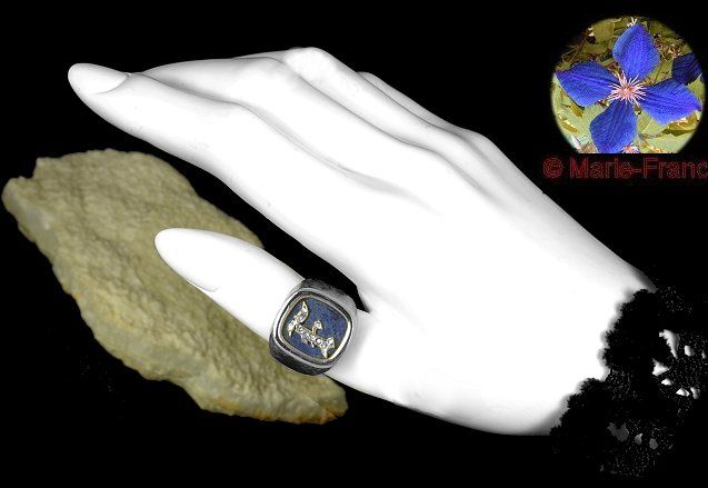 Mans estate white gold lapis & diamond signet ring, size 7 1/4, mens 