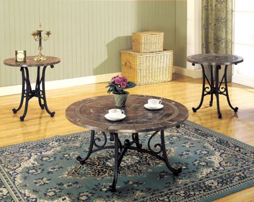 Faux Marble Top Round Coffee Table Set  