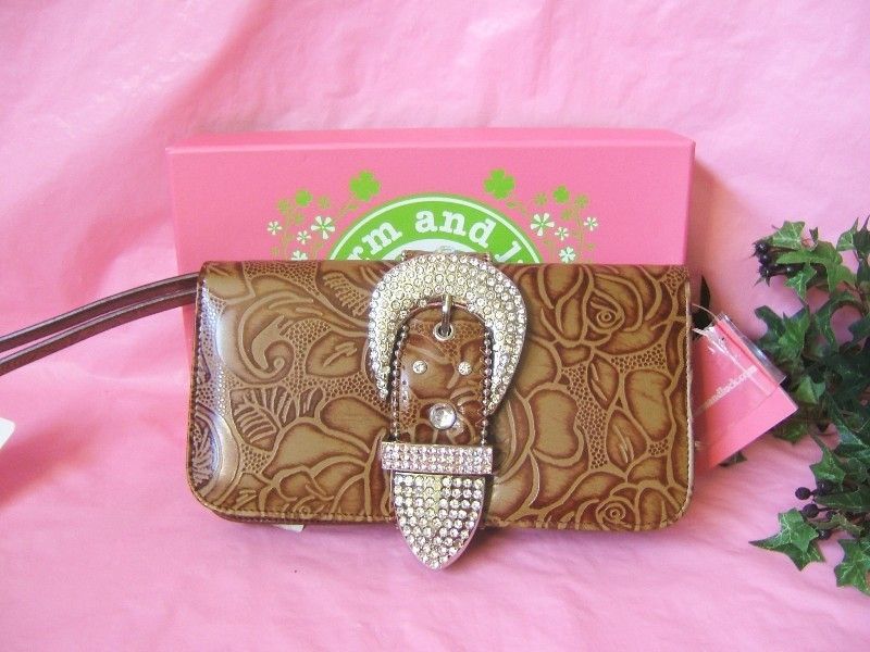 Charm & Luck Leather Wrislet Wallet / Clutch w/GenuineCrystals NWT+ 