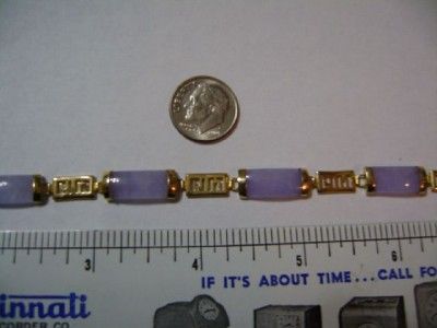 Curved Lavender Pulple Jade link bracelet w/six 14k gold Greek 