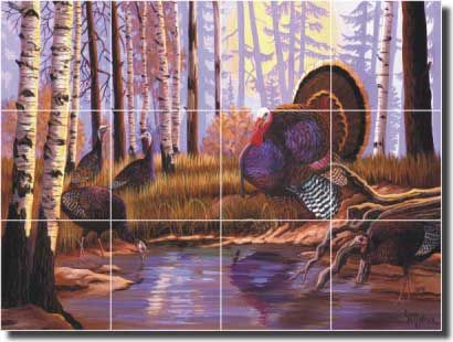 Kendrick Wildlife Turkey Lodge Art Ceramic Tile Mural  