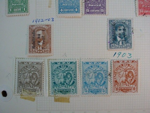 PARAGUAY 1884 1892 1901 1904 1906 1908 STAMPS Page from Old Collection 