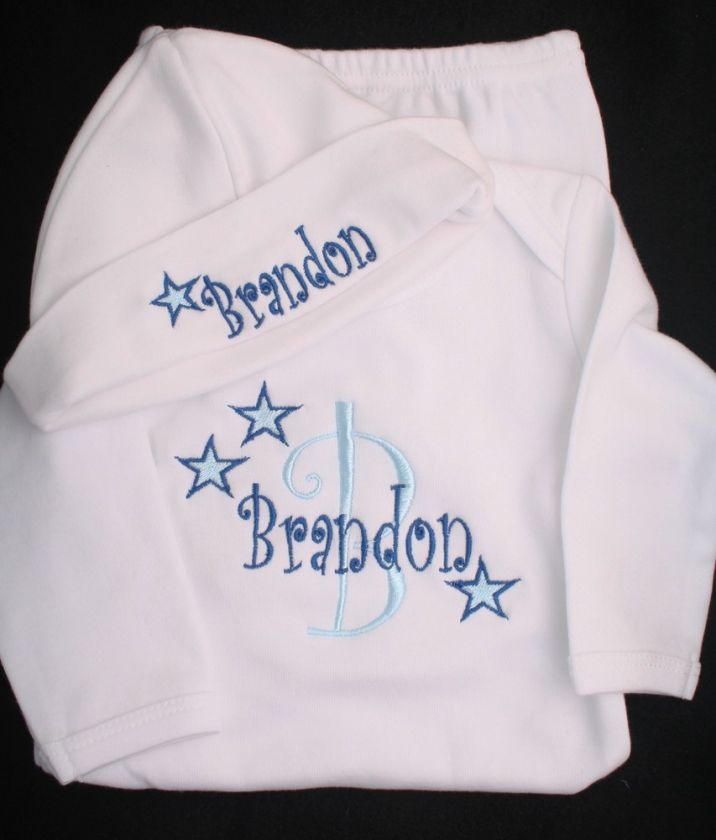 Monogrammed Layette Sleeper Gown & Hat Girl or Boy  