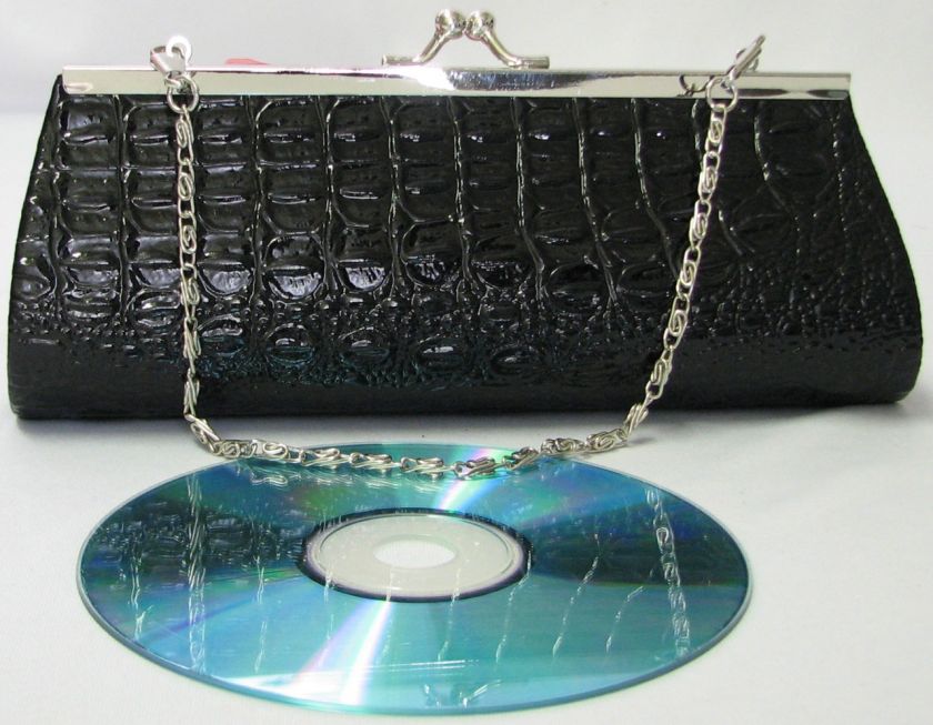 Frame Clutch Patent Croc Kiss Lock Evening Purse Coin  