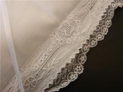 VINTAGE HANDKERCHIEF WEDDING BRIDAL RING BEARER PILLOW NET LACE WHITE 