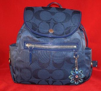 NWT NEW Coach Kyra Leather Signature Large Backpack Bag Purse Navy 