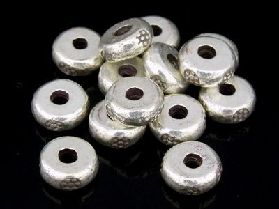 KSB THAI KAREN HILL SILVER 10 DAISY PRINT SPACER BEAD  