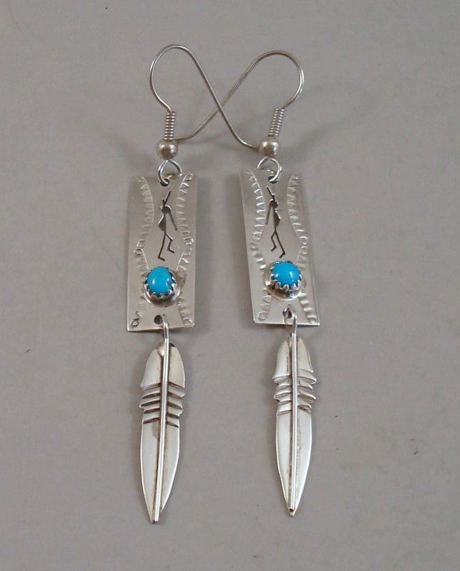 NAVAJO* STERLING SILVER & TURQUOISE KOKOPELLI EARRINGS  