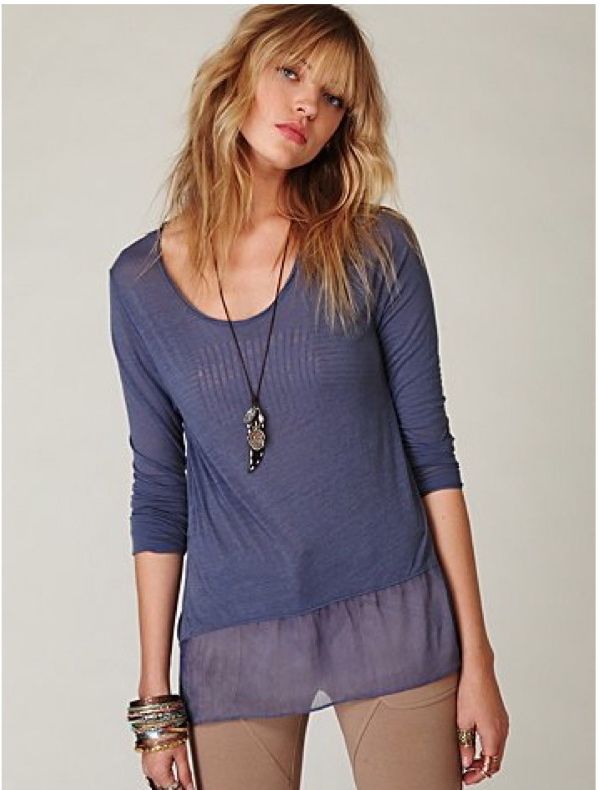 FREE PEOPLE LOVE IN CHIFFON TOP BLUE BELL NWT  