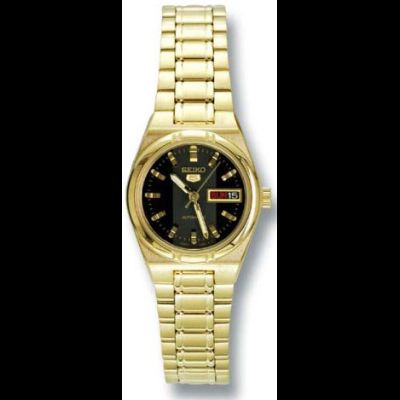 Seiko SYM602 Ladies GoldTone Automatic Black Dial Watch  