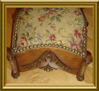 ANTIQUE Victorian Needlepoint Petit Point Footstool  