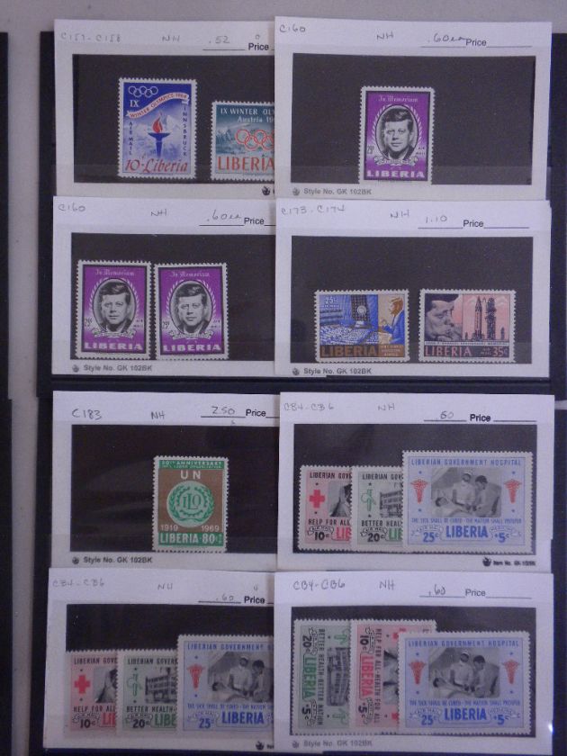 LIBERIA  Accumulation on cards with many stamps Never Hinged  