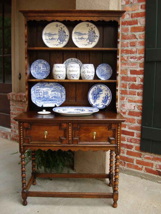 Antique English Tiger Oak Welsh Dresser Hutch Sideboard Buffet Plate 