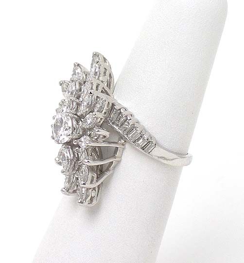   spectacular vintage cascade ring crafted in platinum with brilliant