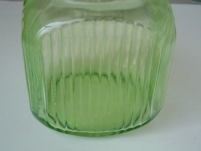 Vtg Green Depression Glass Cookie Jar Hoosier Pantry Ribbed Jar 