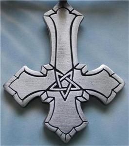 INVERTED CROSS PENTAGRAM PEWTER LEATHER NECKLACE Gothic  