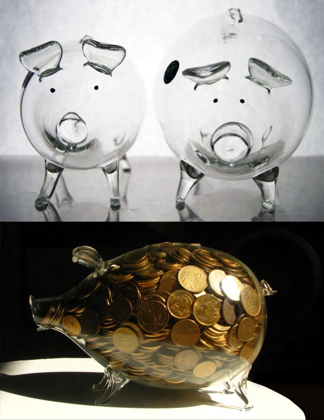 Big Handmade Glass Piggy Bank   Wedding Gift   Vintage & Classic (com 