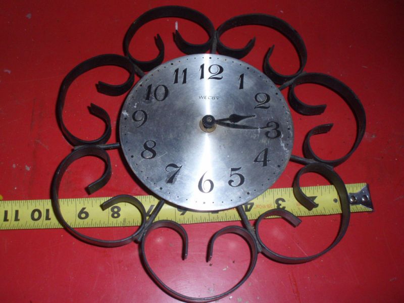 VINTAGE WELBY WALL CLOCK WROUGHT IRON ORNATE METAL  