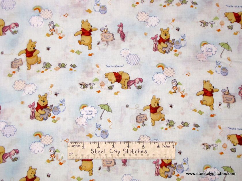 Winnie The Pooh Fabric Hunny Pot Piglet Clouds Baby BTY  