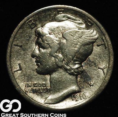 1916 D Mercury Dime XF Details Cleaned ** FAMOUS & IMPORTANT KEY 