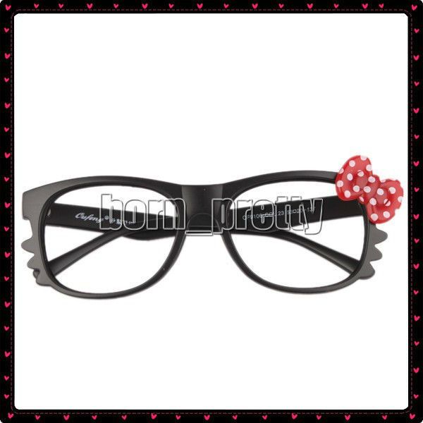 HelloKitty Red Bowknot Polka Dots Black Eyeglasses Frame Cute Girl 