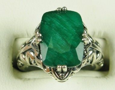 Art Deco 4.00ct Cushion Cut Genuine Emerald Sterling Silver Filigree 