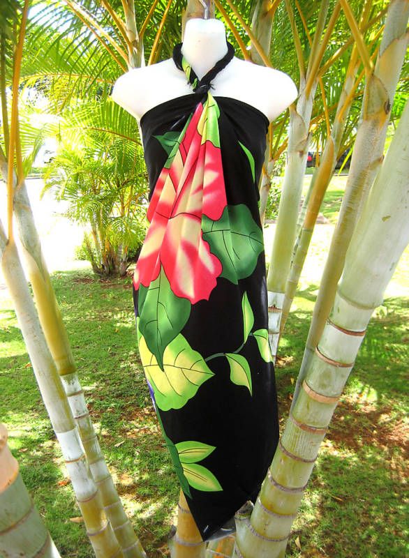 Sarong Black w/ Red/Purple HB Luau Coverup Wrap Dress  