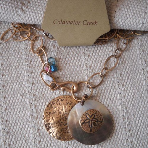   Coldwater Creek Pendant Necklace Gift FS Vintage Red Bronze Tone Shell