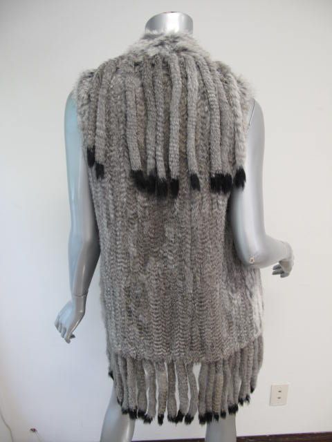 NWT Haute Hippie Gray/Black Tip Rabbit Fur Sleeveless Long Vest XS/S $ 