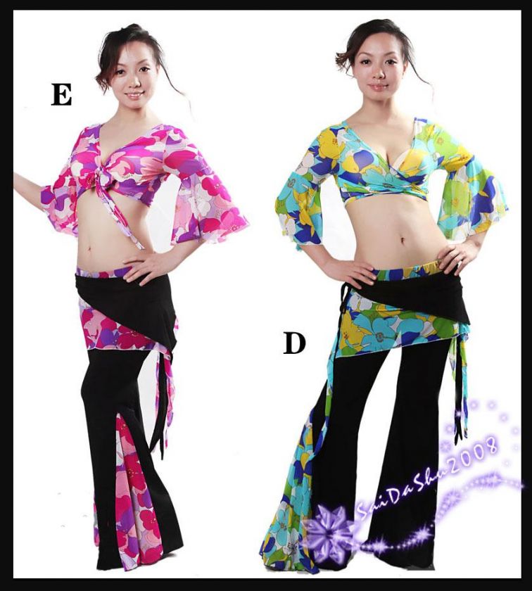 GD belly dance top pants costume black floral M L ins30  