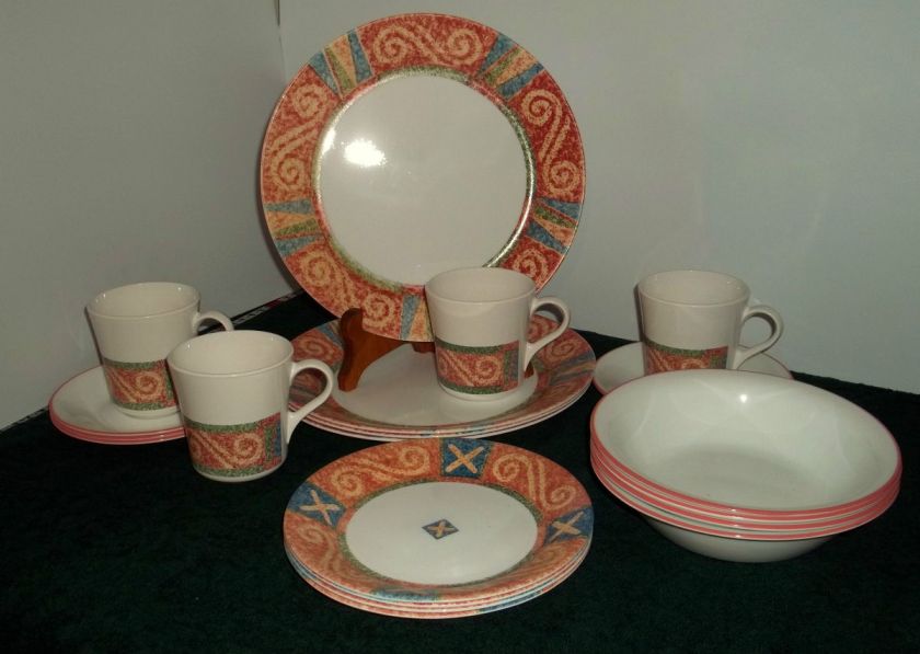   Corelle Sand Art 20 Pc. Dinnerware Set Coral, Blue & Green Geometric