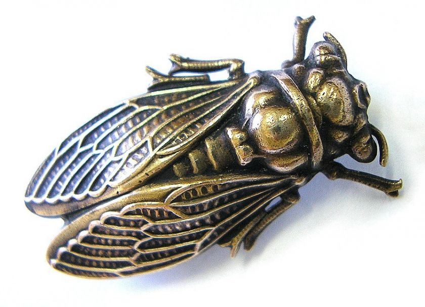 BRASS BROOCH PIN CRICKET CIGALE CICADA c1900 FRENCH  