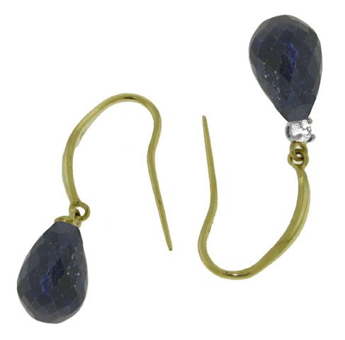 Natural Sapphire Briolette Gemstone & Diamond Fish Hook Dangle 