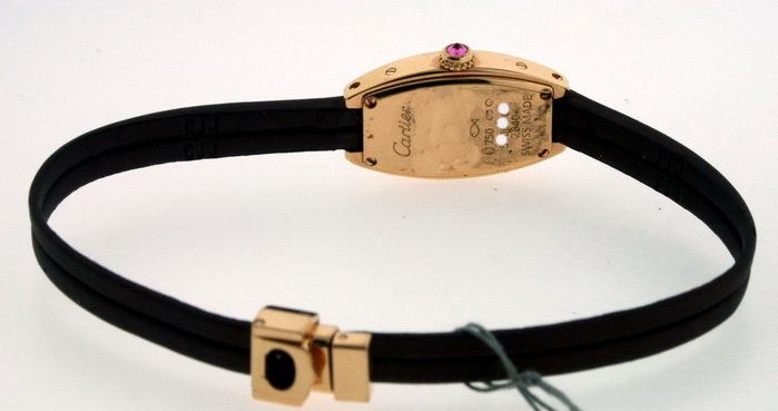 Cartier 18k Yellow Gold Pink Sapphires Ladies Watch.  