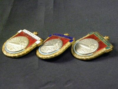 Set of 3 Soviet Russian Ukrainian 1950s Enameled Sport Badges