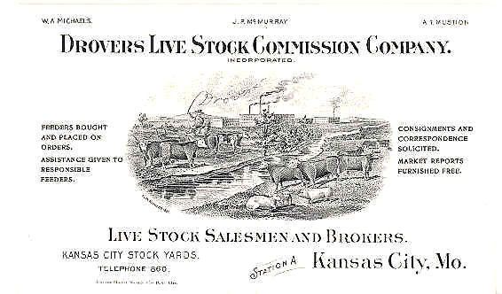 DROVERS LIVE STOCK COMMISSION CO. ADVERTISING CARD RARE  