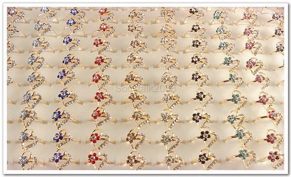 Wholesale Lots of 50PCS Heart Flowers Gold Plated Rhinestone Crystal 