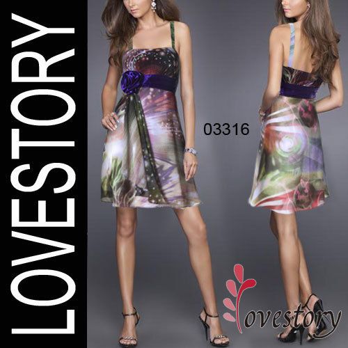 Flower Floral Print Chiffon Padded Purples Short Clubwear Dress 03316 