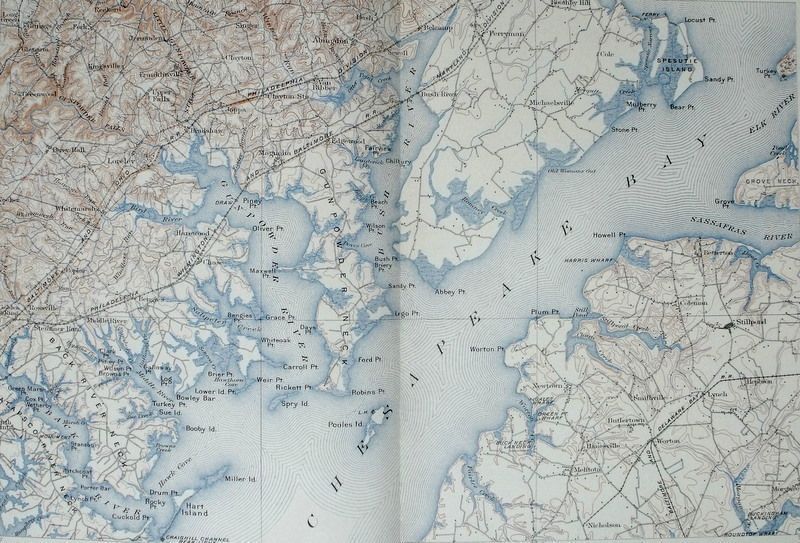 1908 ANTIQUE TOPO MAP COAST LINES, CHEAPEAKE BAY, MD  