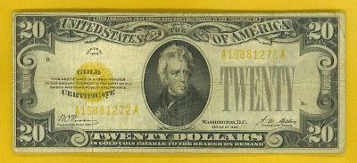 1928 $20 United States GOLD SEAL GOLD CERTIFICATE   SOLID NOTE  