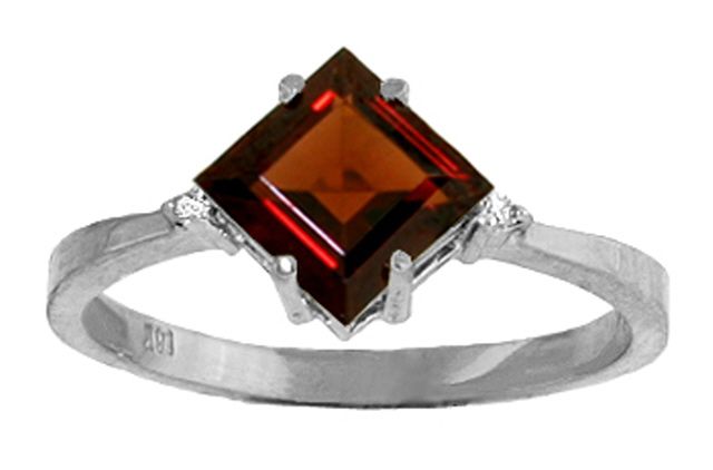 Princess Cut Natural Red Garnet Gem & Diamonds Ring 14K White Gold sz 