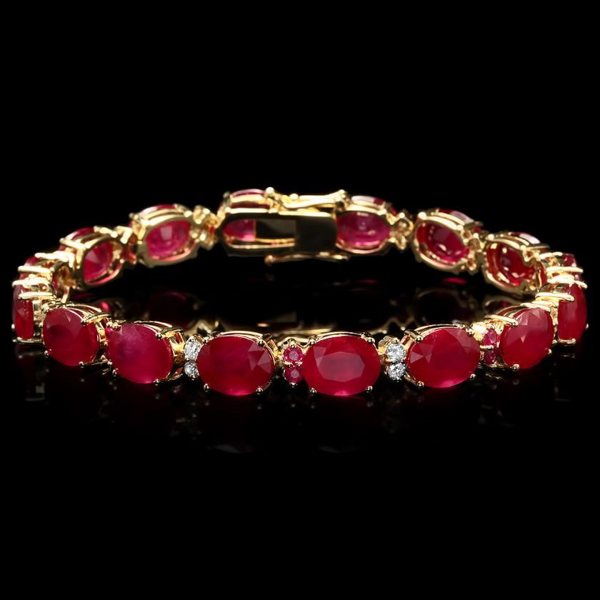 16300 CERTIFIED 14K YELLOW GOLD 39.7CT RUBY 0.70CT DIAMOND BRACELET 