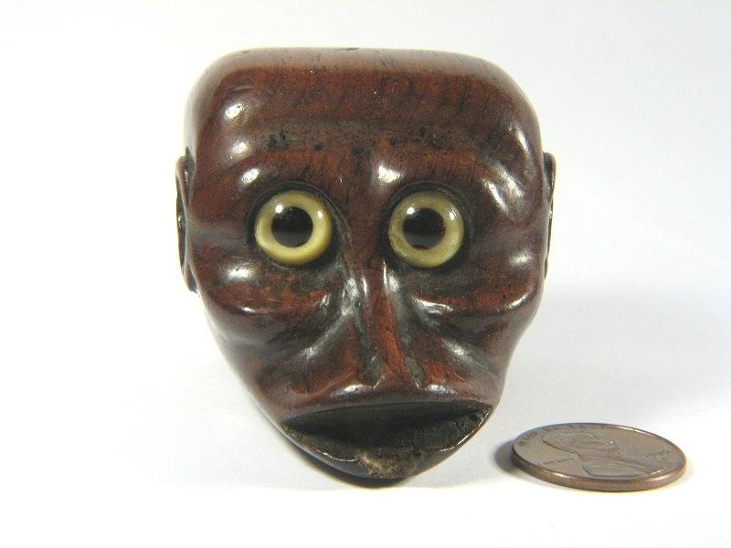 ANTIQUE HARDWOOD HINGED SNUFFBOX MONKEYS HEAD c1820  