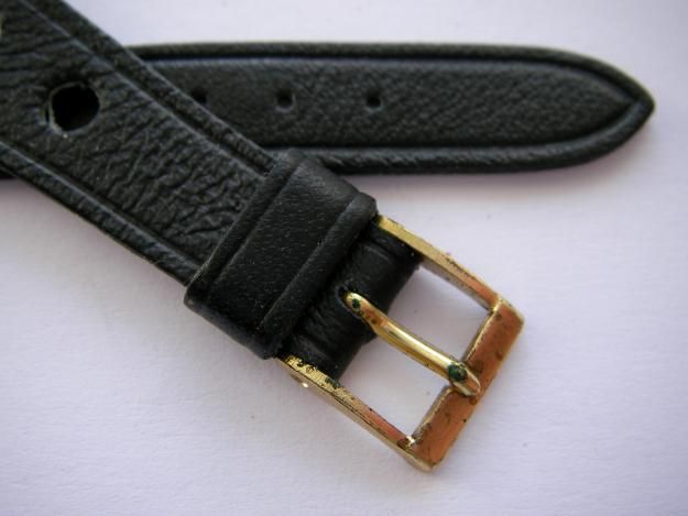 Black wirelug pinhole leather watch band 13 mm  