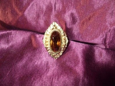 Vintage Whiting & Davis Co Large Topaz Citrine Etruscan Ring Sawtooth 