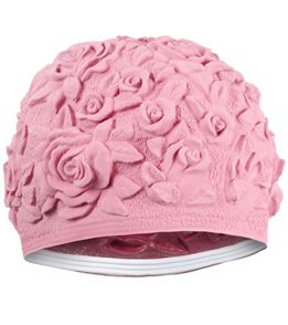 FLORAL EMBOSS VINTAGE STY LATEX SWIM CAP (Pink)  