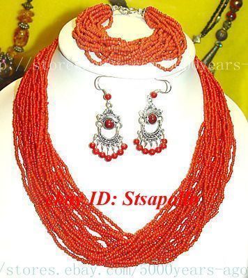 Hot handwork set red coral necklace earring Bracelet  