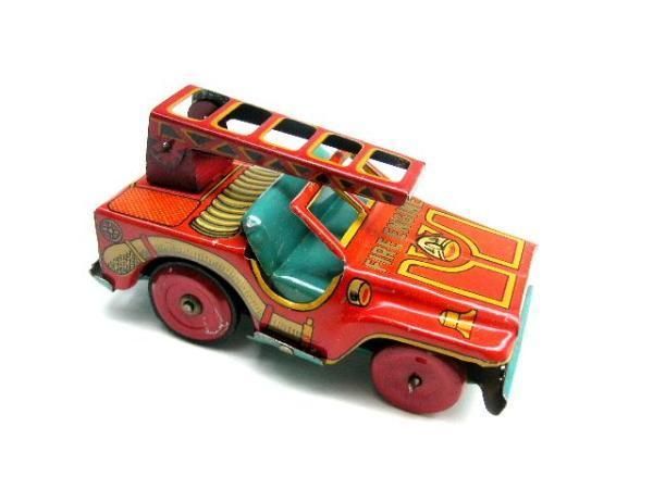 1950s Japanese Antique FIREMAN Fire Truck Car Tin TOY  