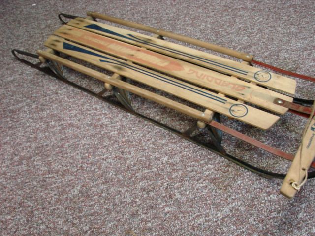   Gladding Champion Sled Fastrack Wood Metal Sledding Snow 61 Toboggan