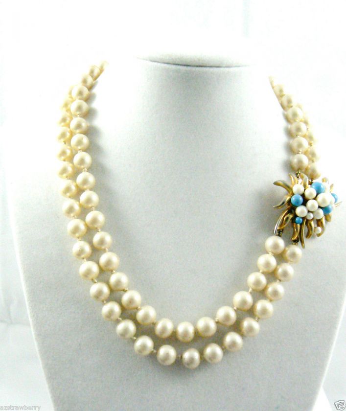   Strand Beaded Pear faux Necklace Fancy floral clasp necklace  